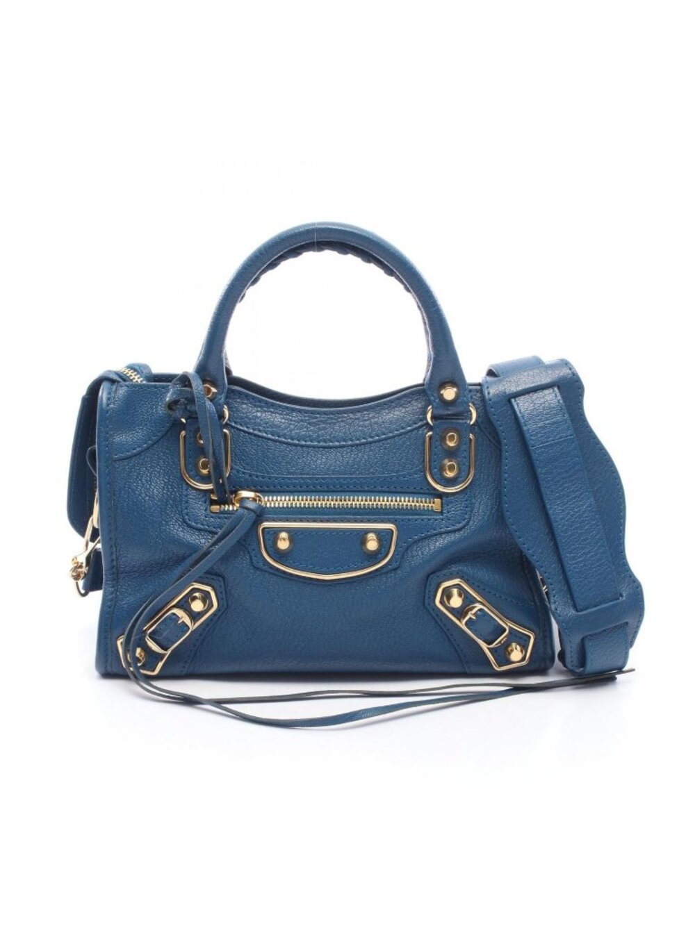 Balenciaga Handbag Classic Metallic Edge Mini City 2-Way Blue Leather - Picture 1 of 5